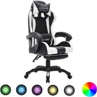 Syfax Gaming-Stuhl mit RGB LED-Leuchten Weiß und Schwarz Kunstleder