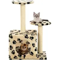 Markenlos Katzenkratzbaum Sisal 60 cm Beige mit Pfotenaufdruck, Katzenmöbel, Kratztonne für Katzen, Aktivitätskratzbäume, Katzenzubehör