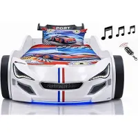 Aileenstore Autobett Kinder 90x200 Jungen LED Leuchte Unterbodenbeleuchtung Sound Fernbedienung, Farbe wählen:Weiß, Sportsitze:ohne Sportsitze, Matratze:inkl. Matratze, Bettwäsche:inkl. Bettwäsche