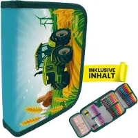 Itenga Schüler-Etui Mäppchen Traktor Turbo Trak 28 teilig (gefüllt) 1-Zipper