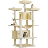 Markenlos Großer Katzenbaum XXL, stabil mit 3 Aussichtsplattformen, geeignet für große Katzen, Sisalsäulen, Beige