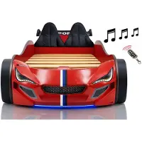 Aileenstore Autobett Kinder 90x200 Jungen LED Leuchte Unterbodenbeleuchtung Sound Fernbedienung, Farbe wählen:Rot, Sportsitze:inkl. Sportsitze, Matratze:ohne Matratze, Bettwäsche:ohne Bettwäsche