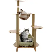 Markenlos Katzenkratzbaum, 115 cm mit 4 Kratzsäulen, 3 Plattformen, Plüschsofa, Tragfähigkeit 15 kg, Möbel für Katzen, Holzfarbe