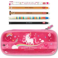 Legami WonderWow Federmäppchen & radierbarer Stift | Set mit 5 niedlichen Tierstiften mit thermosensitiver Tinte + Federmäppchen mit 2 Fächern (Einhorn)