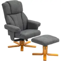 Welikera Verstellbarer Sessel mit Fußhocker mit hoher Lehne und Holzrahmen für Wohnzimmer, Schlafzimmer, Dunkelgrau