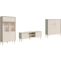 Feldmann-Wohnen Wohnzimmer-Set Rose Wohnwand Ausführung wählbar,1 Vitrine, 1 Lowboard, 1 Highboard,sandbeige