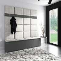 Jerpax Großes Garderoben-Set "Hello" mit Schuhregal und Polsterplatten in Graphit (Trinity 01), Ideal für Flur und Eingangsbereich