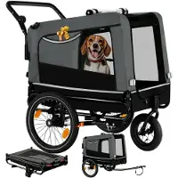 Markenlos Multifunktionaler Fahrradanhänger - als Hundeanhänger für Fahrrad und E-Bike, Jogger oder Buggy, belastbar bis 40 kg, faltbar, schneller Umbau, inkl. Sicherheitszubehör