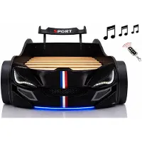 Aileenstore Autobett Kinder 90x200 Jungen LED Leuchte Unterbodenbeleuchtung Sound Fernbedienung, Farbe wählen:Schwarz, Sportsitze:ohne Sportsitze, Matratze:ohne Matratze, Bettwäsche:ohne Bettwäsche