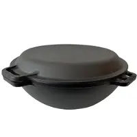 ROBARI Kazan Gusseisen 15 Liter Kasan mit Grillpfannendeckel aus Gusseisen Wok Asia