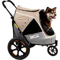 Markenlos Hundebuggy und Fahrradanhänger für Hunde Sporty Evolution Latte 2-in-1 - Beige/Grau - Reflektoren und Sicherheitsleinen - Hundewagen für verschiedene Untergründe