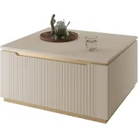 Mirjan 24 Couchtisch Hilafin 2K, Stilvoll Wohnzimmer, Couchtisch mit zwei Klappe (Farbe: Sandbeige + Gold)