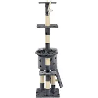 Markenlos Katzenkratzbaum Sisal 138 cm Grau mit Pfotenaufdruck