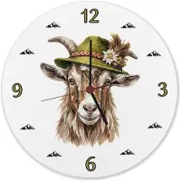 Speecheese Ziege mit alpenländischem Trachtenhut Wanduhr aus Alu