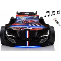 Aileenstore Autobett Kinder 90x200 Jungen LED Leuchte Unterbodenbeleuchtung Sound Fernbedienung, Farbe wählen:Schwarz, Sportsitze:inkl. Sportsitze, Matratze:ohne Matratze, Bettwäsche:inkl. Bettwäsche