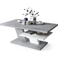 ALL4ALL Moderne Wohnzimmertisch Conte, Beton + Weiß, mit Hochglanz-Oberfläche – Stilvolles Design & Praktische Funktion -05