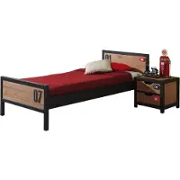 58 aufm Kessel Bett mit Nachtkommode Kameko MDF+Massivholz Schwarz/Cognac