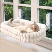 BundiGlassware CheerPals Katzen Fensterliege, Weich Abnehmbarem Wendebezug Hängematte, Faltbare Katzenliege, Fenster Katzenbett mit Stabiles Stahlgestell und Saugnäpfe, Halt bis 18kg