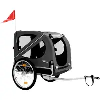 Markenlos Fahrradanhänger und Hundebuggy 2 in 1 klappbar, Grau, 130x72x90 cm, Hundeanhänger für Hunde bis 40 kg, Anhänger mit Reflektoren, Leine und Flagge