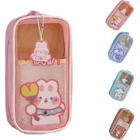 Mc star Kawaii-Federmäppchen, Transparent, Großes Federmäppchen, Ästhetisch, Großes Fassungsvermögen Für Mädchen, rosa