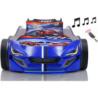 Aileenstore Autobett Kinder 90x200 Jungen LED Leuchte Unterbodenbeleuchtung Sound Fernbedienung, Farbe wählen:Blau Weiss, Sportsitze:ohne Sportsitze, Matratze:inkl. Matratze, Bettwäsche:inkl. Bettwäsche
