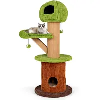 Markenlos Katzenbaum 148 cm, pilzförmiger Kratzbaum mit 2 Höhlen, Sisal-Pfosten und Plattform, Kletterbaum mit abnehmbaren Kissen und Spielbällen, modernes Aktivitätszentrum für Katzen