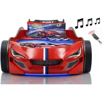 Aileenstore Autobett Kinder 90x200 Jungen LED Leuchte Unterbodenbeleuchtung Sound Fernbedienung, Farbe wählen:Rot, Sportsitze:ohne Sportsitze, Matratze:inkl. Matratze, Bettwäsche:inkl. Bettwäsche