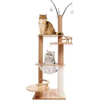 Markenlos Großer Kratzbaum, Moderner Kratzturm für Katzen mit 4 Etagen, 132 cm hoch