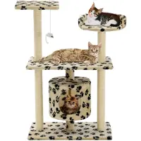 Markenlos Katzen-Kratzbaum Sisal 95 cm Beige mit Pfoten-Aufdruck