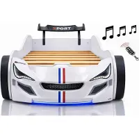 Aileenstore Autobett Kinder 90x200 Jungen LED Leuchte Unterbodenbeleuchtung Sound Fernbedienung, Farbe wählen:Weiß, Sportsitze:ohne Sportsitze, Matratze:ohne Matratze, Bettwäsche:ohne Bettwäsche