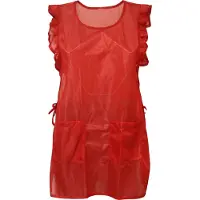 Thomas Reinhold Chasuble Kasack Überwurf Schürze Dederon Nylon Nostalgie Rüsche einfarbig, Farbe:rot, Größe:2XL