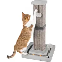 Canadian Cat Company Kratzstamm Karlo · Kratzsäule (Ø14 cm) mit Spielschiene · anthrazit · ca. 33 x 33 x 67 cm