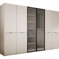 3Xeliving Kleiderschrank, Sandbeige / klares Glas, 3 x 100 x 200 x 51 cm