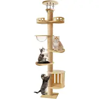 Markenlos Katzenbaum bis zur Decke, 6-stufig höhenverstellbar (295–310 cm), mit Raumkapsel und Nest, stabiles Ruhe-Katzenmöbel für große Katzen bis 15 kg
