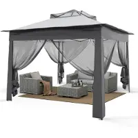 Puluomis Faltpavillon Gartenpavillon Pop Up 2.7 x 2.7m Pavillon Faltbar Pavillons & Partyzelte Wasserdicht Gartenzelt, UV-Schutz 50+ Grau