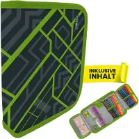 Itenga Schüler-Etui Mäppchen geometrisches Muster 28 teilig (gefüllt) 1-Zipper
