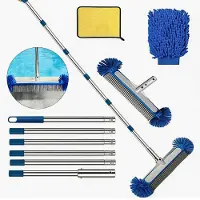 MEIYOU 6-teilige Teleskop-Poolbürste ,225 cm mit Bürste, Reinigungsset & Handschuhen – ideal für Schwimmbäder, Teiche und Whirlpools