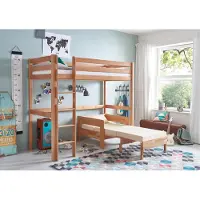 Natur24 Hochbett Toli mit Sessel Buche massiv Weiß lackiert 90x200 cm