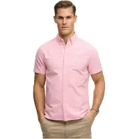 Superdry für Herren. M4011101A Schickes rosa Oxford-Hemd (L), Lässig, Baumwolle, Klassisch, Kurzarm, Koralle