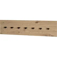 Haku Wandgarderobe , 7 Haken mit jeweils 3 kg Tragkraft, B 800 x T 50 x H 200 mm, Holz/Metall, helles Eiche-Dekor/schwarz