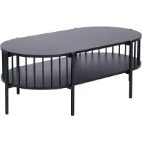 Beliani Couchtisch Schwarz MDF-Platte mit Metallbeinen Ablagefach Oval Niedrig Offen Gitter-Optik Retro Wohnzimmertisch Sofatisch Kaffeetisch