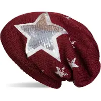 StyleBREAKER Strickmütze "Strick Beanie mit Pailletten Stern Print" 1 Stk.