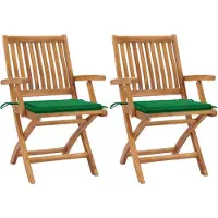 vidaXL Gartenstühle 2 Stk. mit Grünen Kissen Teak Massivholz