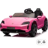 Vrooomy Porsche Taycan Turbo S Kinder Elektroauto 24V (2-Sitzer, 2–6 Jahre) – Offiziell Lizenziert, mit Fernbedienung, EVA-Reifen & LED – Rosa