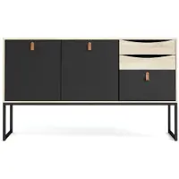 Ebuy24 Sady Sideboard 2 Türen, 3 Schubladen matt schwarz, Eichen Nachbildung.