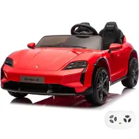 Vrooomy Porsche Taycan Turbo S Kinder Elektroauto 24V (2-Sitzer, 2–6 Jahre) – Offiziell Lizenziert, mit Fernbedienung, EVA-Reifen & LED – Rot