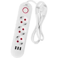 Macleans Steckdosenleiste 3-Steckdosen-Verlängerungskabel + 3xUSB 110-240V AC 50/60Hz 2,1A max 2500W 1,5m weiß MCE394 W