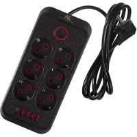 Macleans Steckdosenleiste 6-fach Verlängerungskabel + 4xUSB 110-240V AC 50/60Hz 2,1A max 2500W 1,5 m schwarz MCE389 B