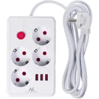 Macleans Steckdosenleiste 4-Steckdosen-Verlängerungskabel + 3xUSB 110-240V AC 50/60Hz 2.1A max 2500W 3m weiß MCE393 W