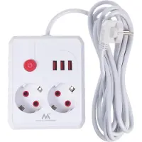Macleans Steckdosenleiste Verlängerungskabel 2 Steckdosen + 3xUSB 110-240V AC 50/60Hz 2,1A max 2500W 3 m weiß MCE388 W